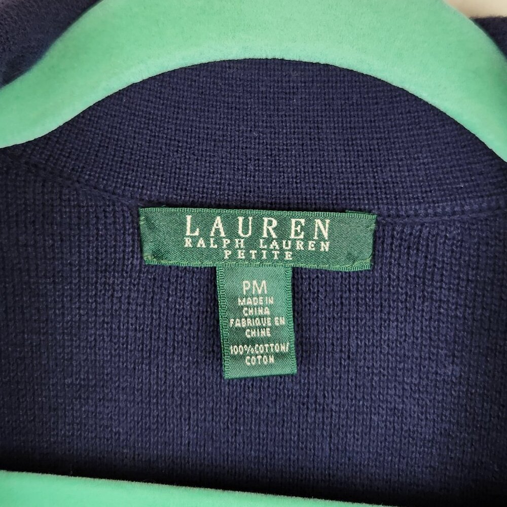 LRL Lauren Ralph Lauren Navy Blue Cotton Knit Sweater Blazer sz PM - Picture 3 of 10